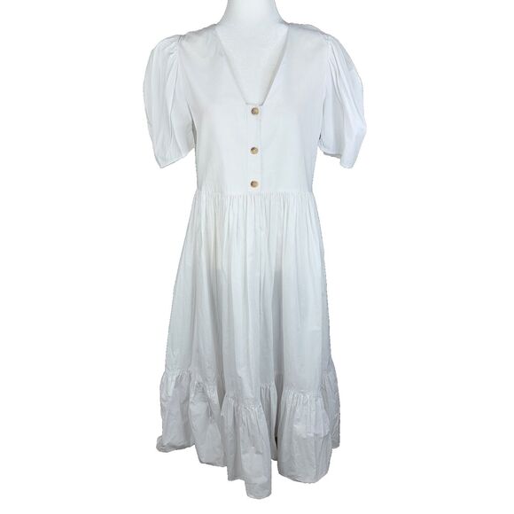 RHODE Dresses & Skirts - RHODE Dress Size Med White Nisha Puff-Sleeve Cotton Poplin Pockets Unlin…